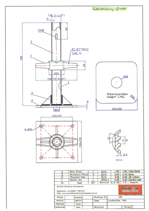 Shipping Container Adjustable Levelling Pad